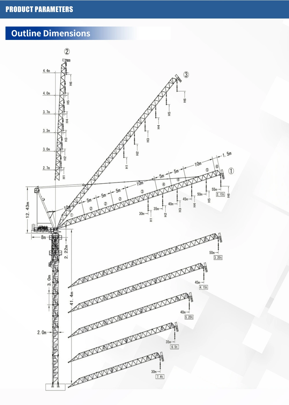 Made in China Construction Equipment Construction Machinery 6 Ton Hammerhead Tower Crane Ctl 110 (4015)